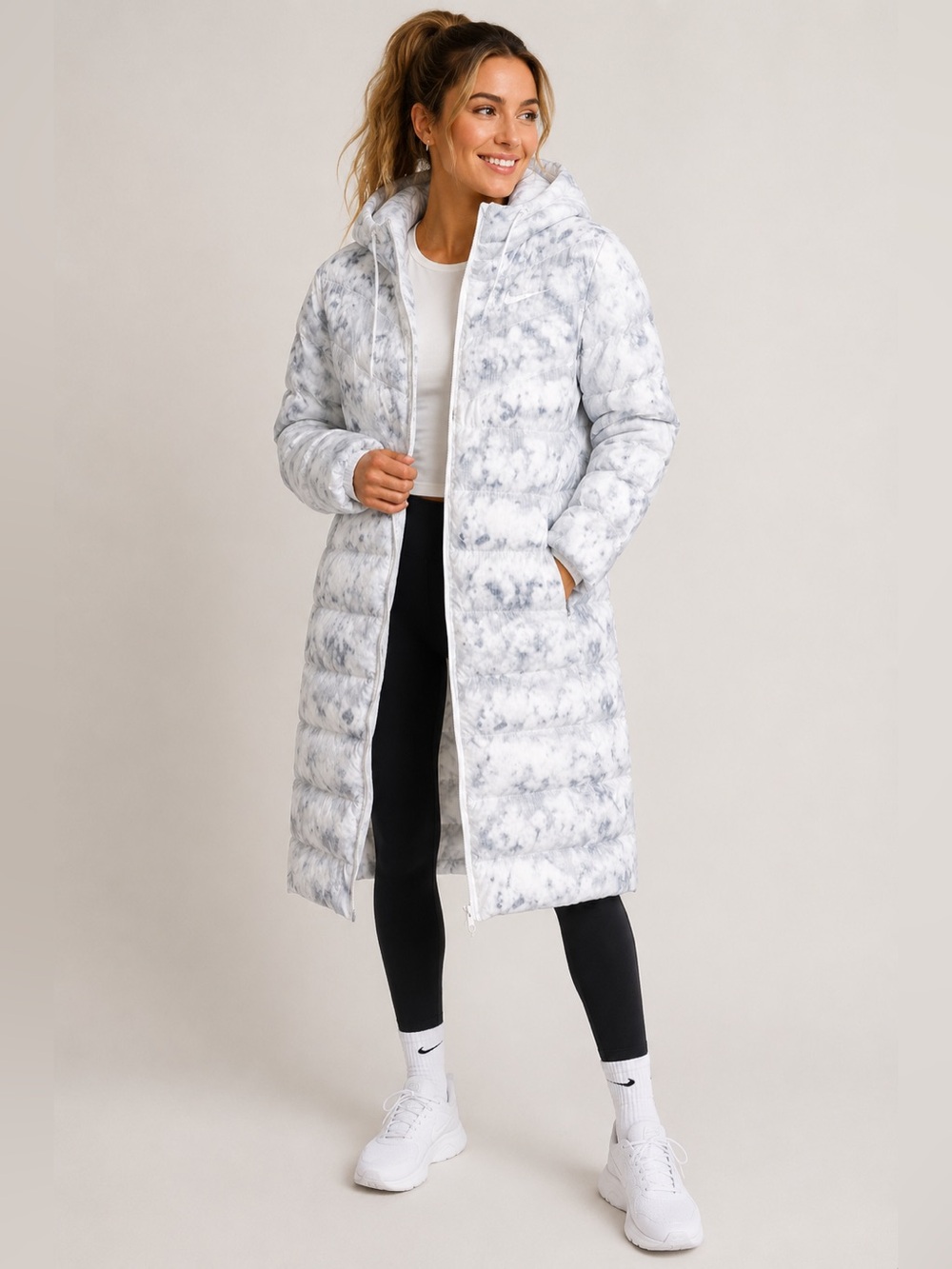Nike White Ripstop Hooded Jacket with Subtle Marble Detail
